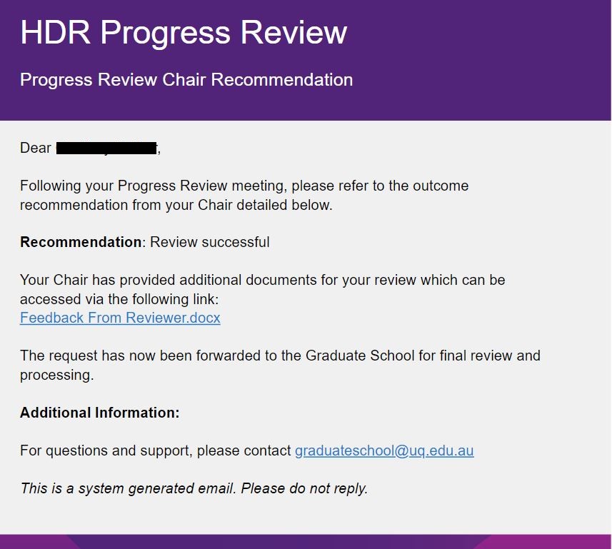 Chair's recommendations email screenshot